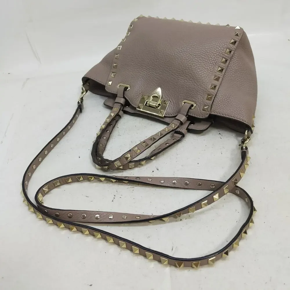 Valentino Garavani Rockstud Leather Tote Bag – Taupe / Gold Hardware